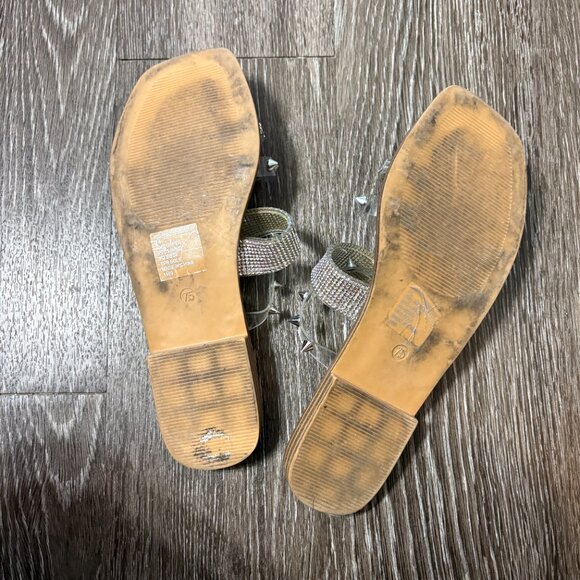 Madden Girl Studded Rhinestone Slide Sandals Silver Clear Straps Size 7.5 Used - Picture 3 of 5